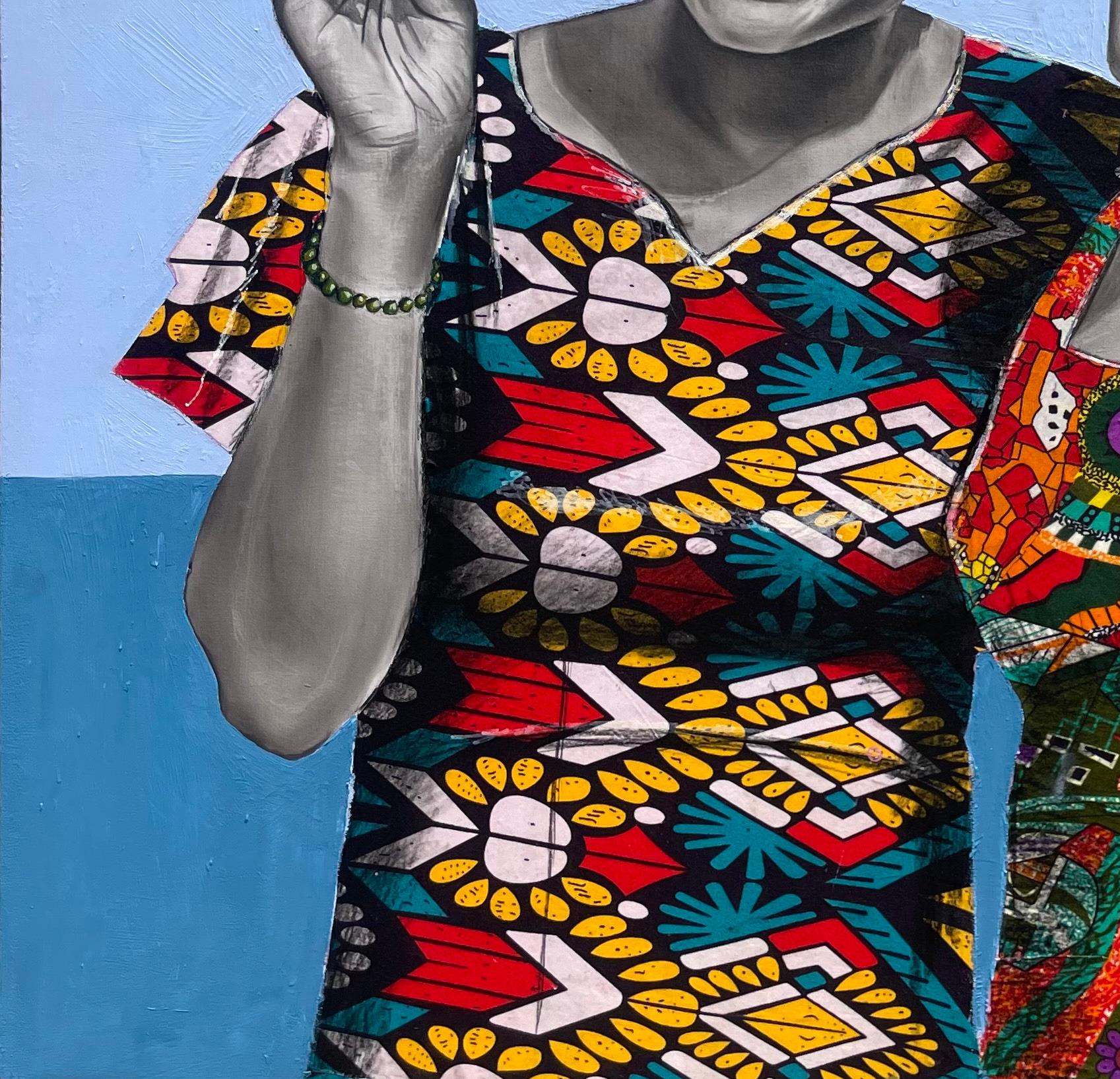 Peace Begins With A Smile - 21st Century Contemporary, Figurative Portrait Women - Purple Figurative Painting by Ademola Clement Ajayi
