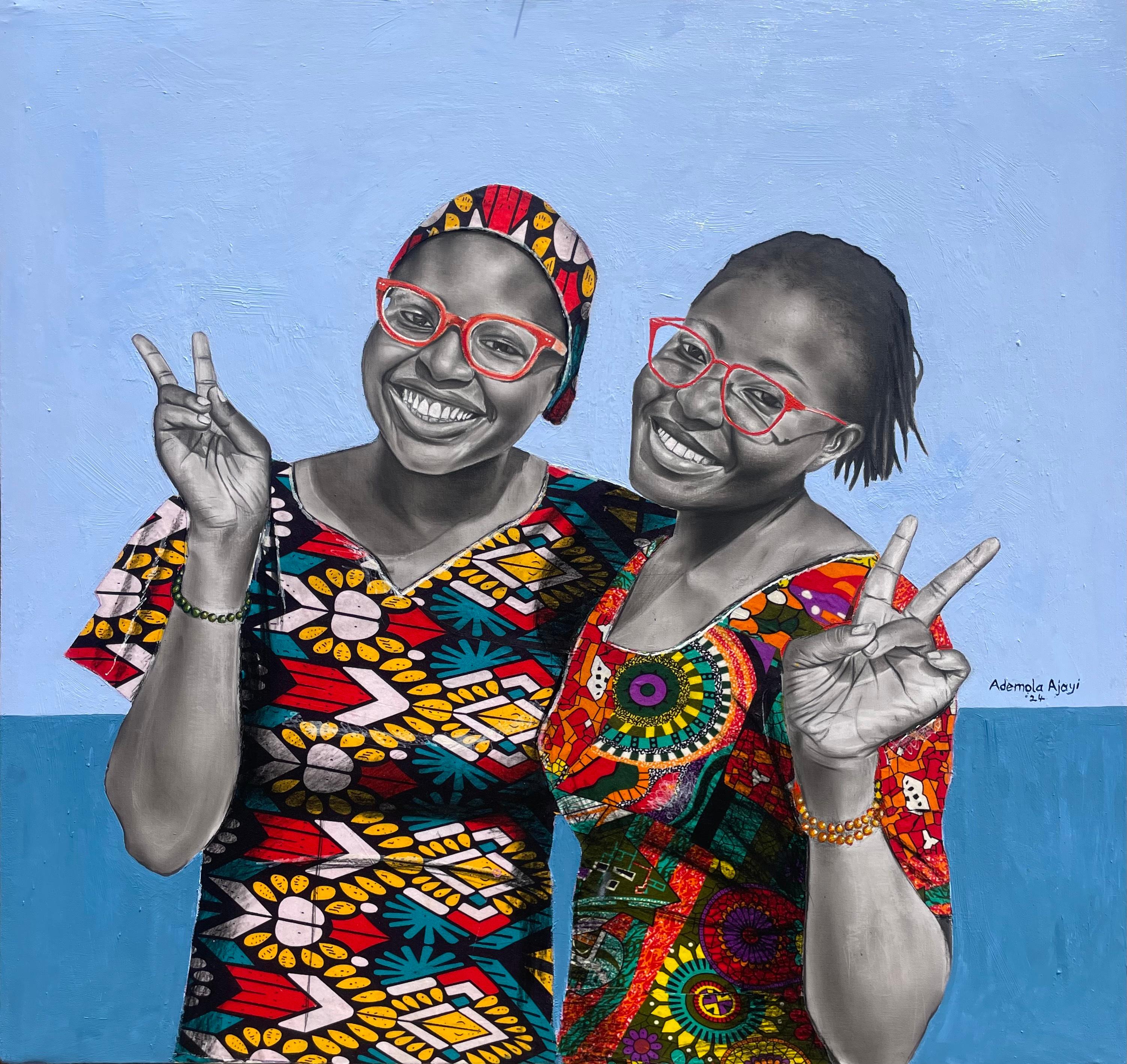 Ademola Clement Ajayi Figurative Painting - Peace Begins With A Smile - 21st Century Contemporary, Figurative Portrait Women