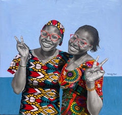 La pace inizia con un sorriso - Ritratto figurativo di donne del 21° secolo, contemporaneo