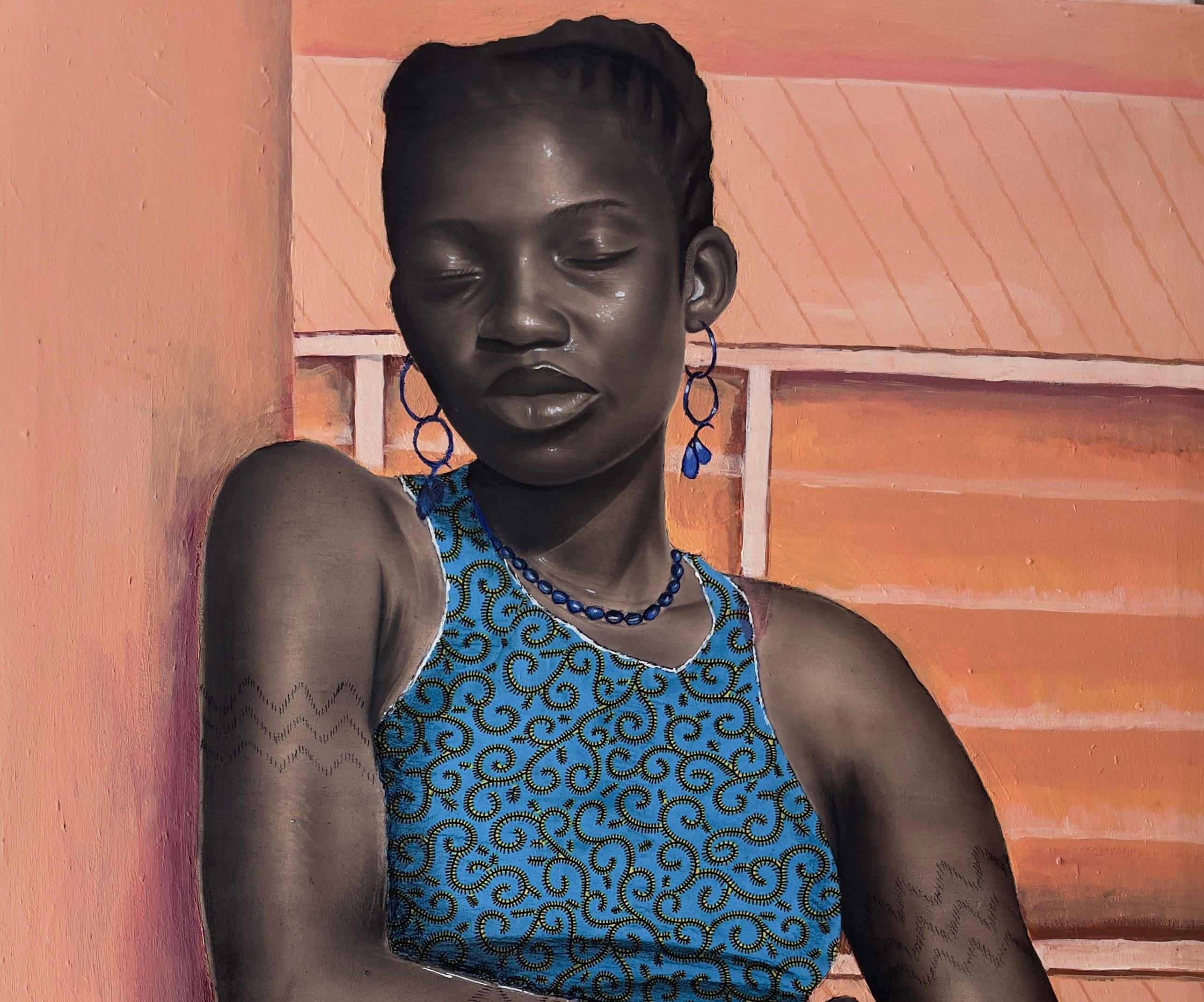 Peace Within - 21st Century, Contemporary, Figurative Portrait, Africa, Women - Painting by Ademola Clement Ajayi