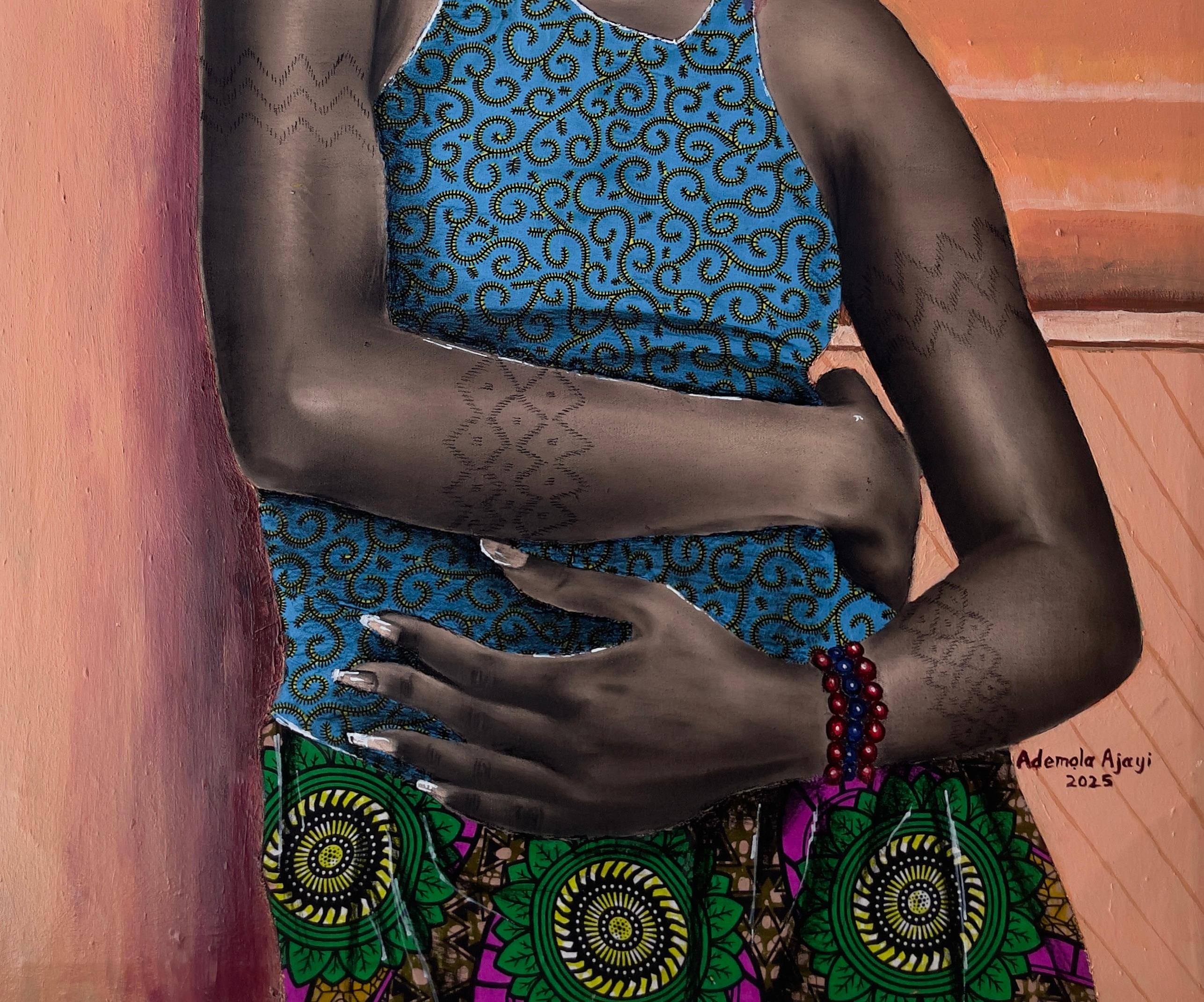 Peace Within - 21st Century, Contemporary, Figurative Portrait, Africa, Women - Modern Painting by Ademola Clement Ajayi