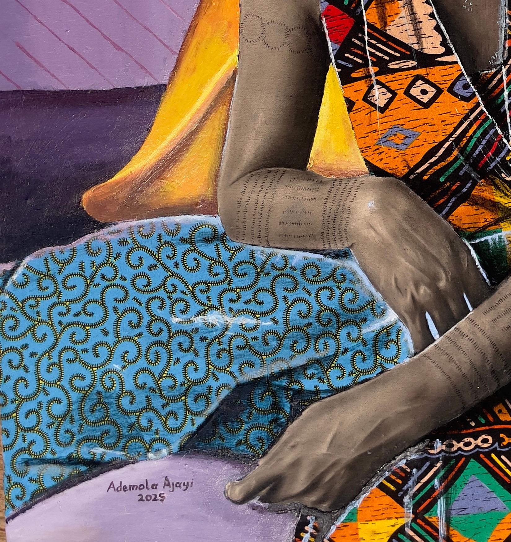 Solace - 21st Century, Contemporary, Figurative Portrait, Africa, Women - Gray Portrait Painting by Ademola Clement Ajayi