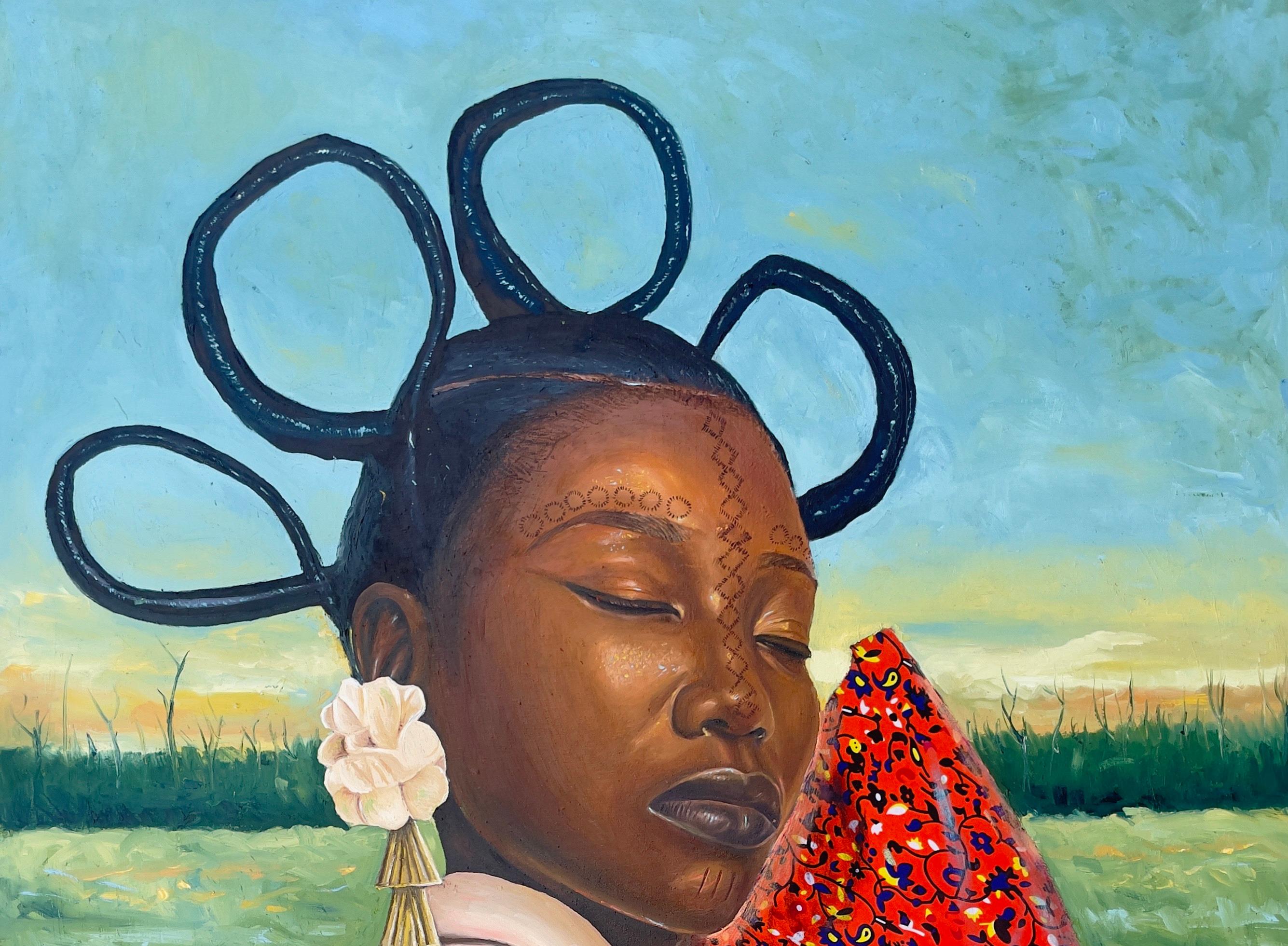 Solace of My Native Land - 21st Century, Contemporary, Figurative, Women, Africa - Painting by Ademola Clement Ajayi