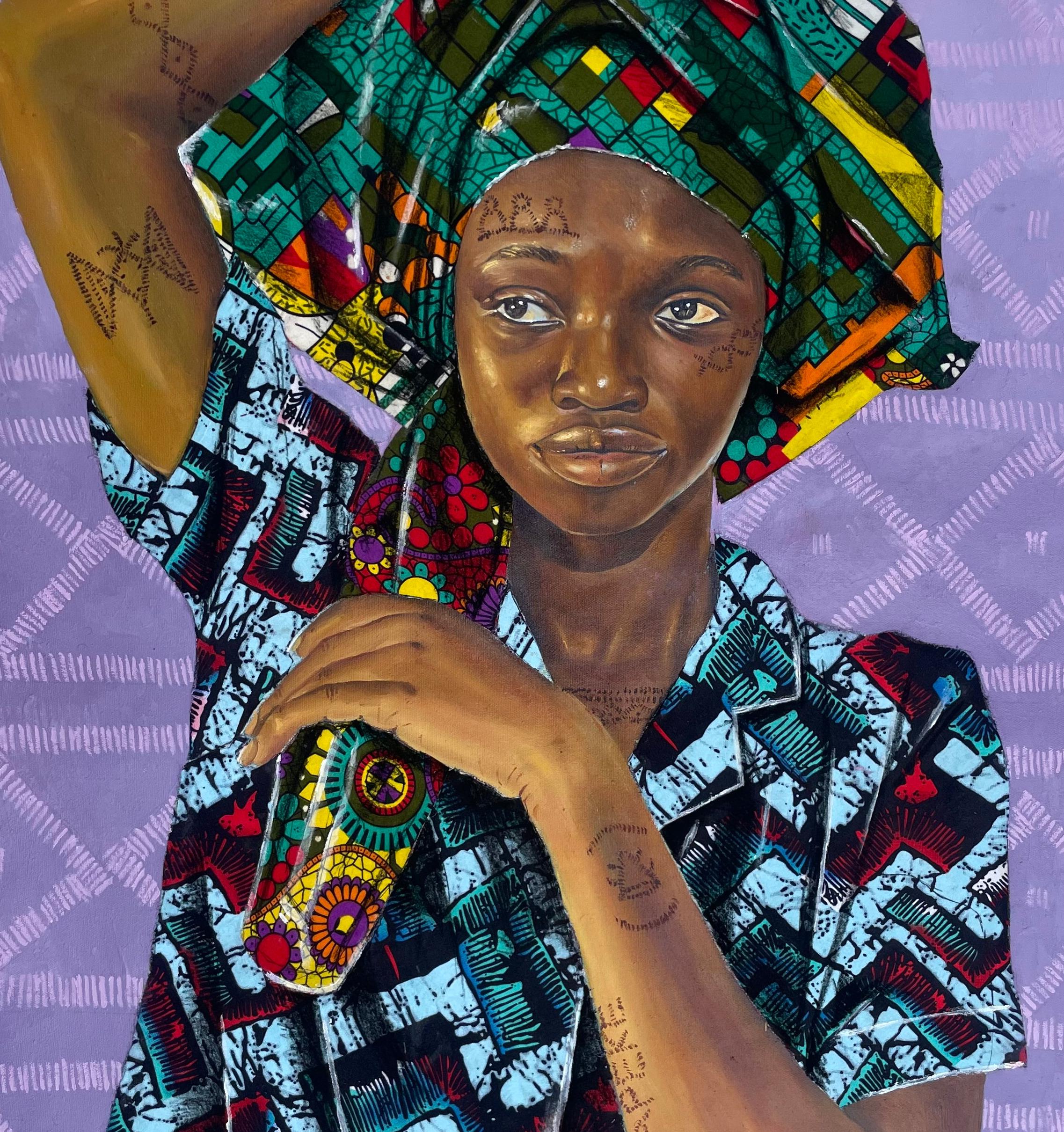 Testamento di solidarietà - 21° secolo, Contemporaneo, Ritratto figurativo, Donna - Figurative Painting Grigio di Ademola Clement Ajayi