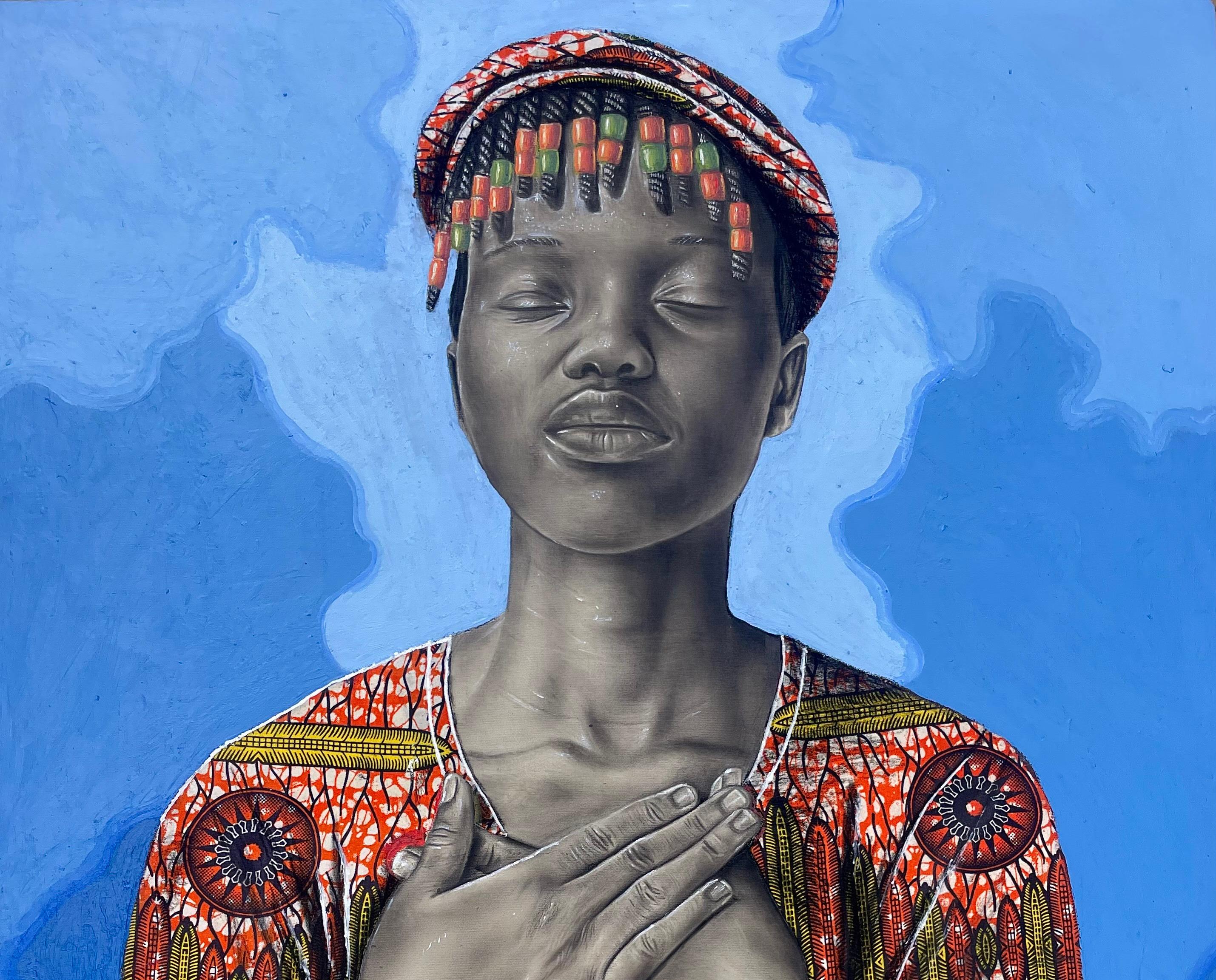 Tranquilidad -Siglo XXI, Contemporáneo, Retrato figurativo, África Vestido de mujer - Painting de Ademola Clement Ajayi