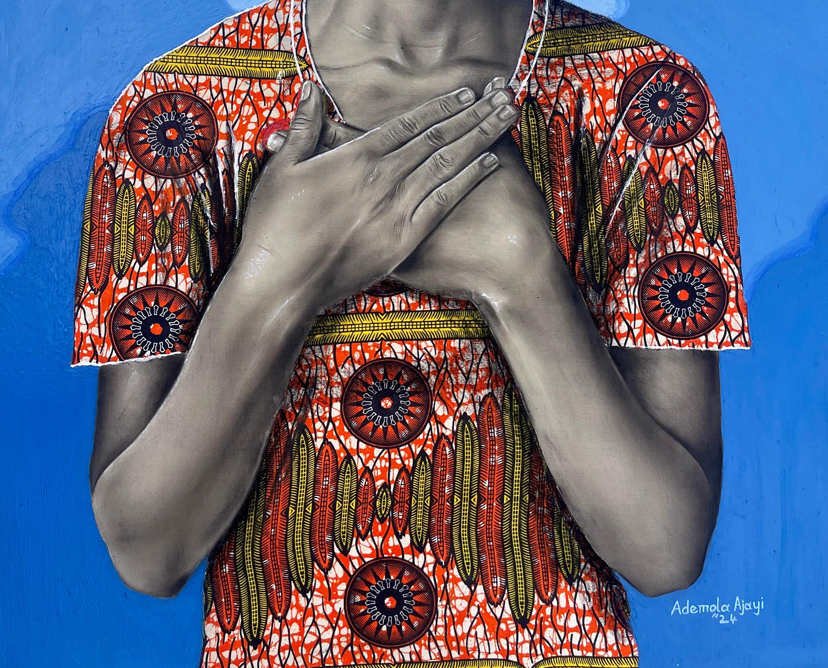 Tranquilidad -Siglo XXI, Contemporáneo, Retrato figurativo, África Vestido de mujer - Painting Moderno de Ademola Clement Ajayi