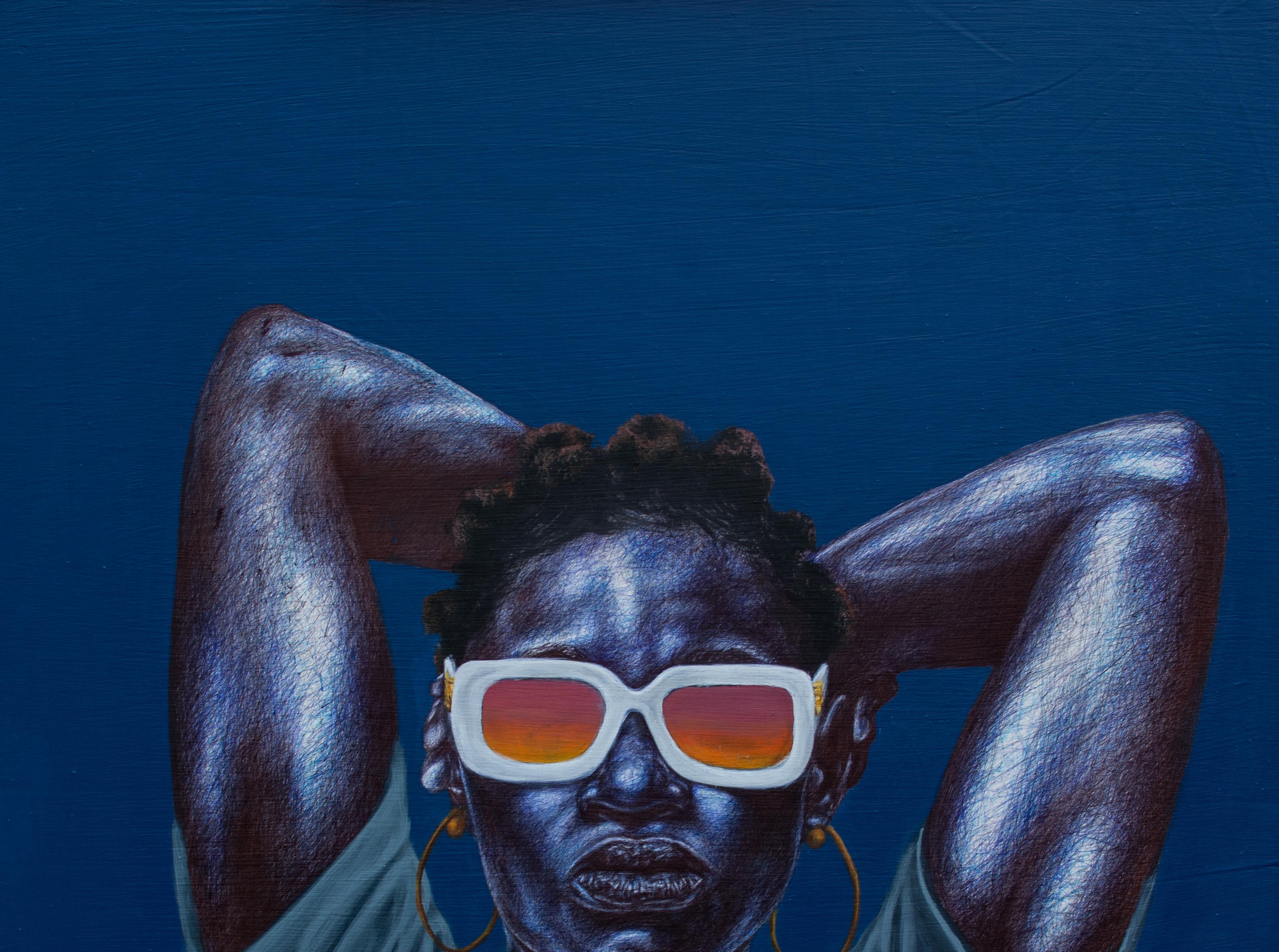 Navi, Chilling in Summer Shades - Purple Portrait Painting by Adeniyi Joshua Adetayo