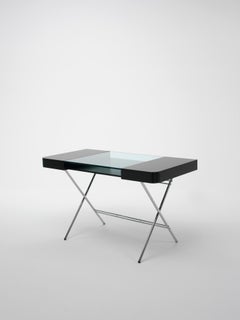 Adentro Cosimo Desk design Marco Zanuso jr  Black, glass & chrome base.