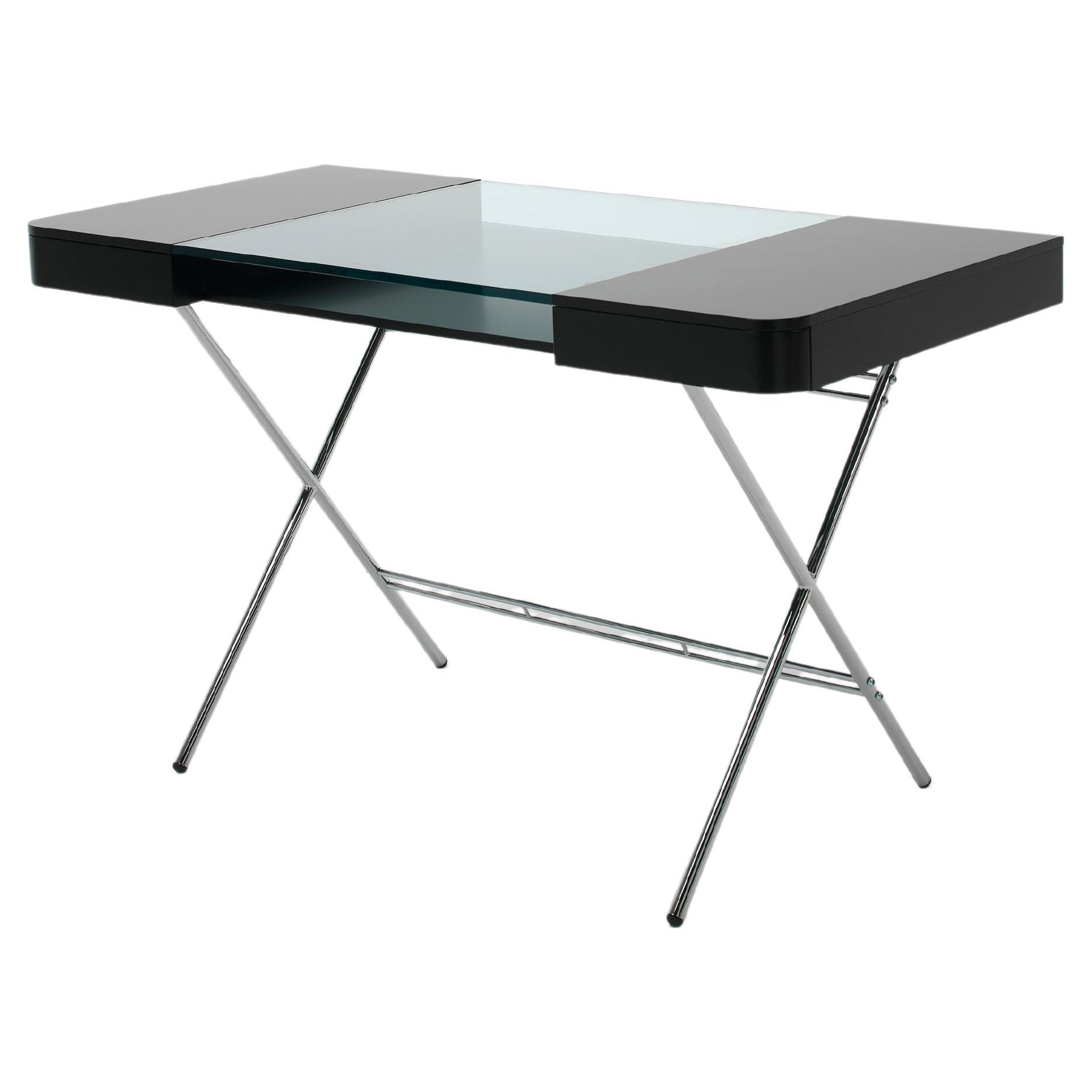 Adentro Cosimo Desk design Marco Zanuso jr  Black, glass & chrome base.  For Sale