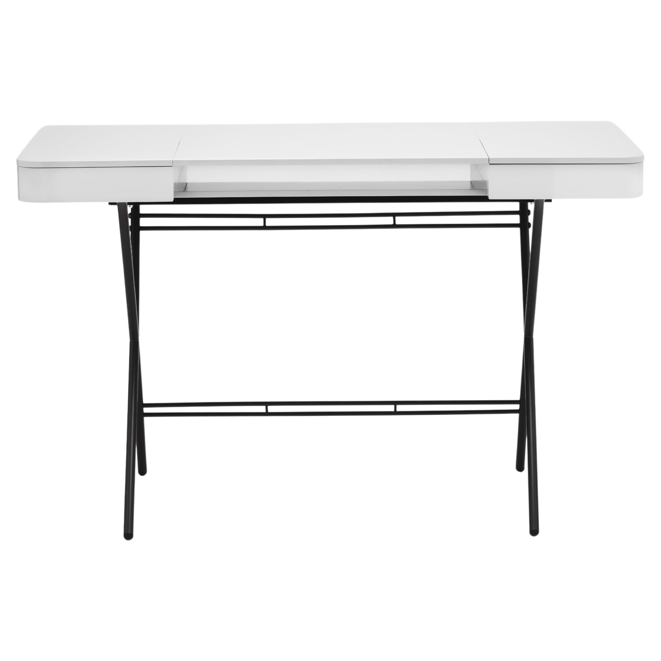 Adentro Cosimo Desk design Marco Zanuso jr Grey glossy top & bronze base.  For Sale