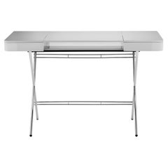 Adentro Bureau Cosimo design Marco Zanuso Jr Plateau gris brillant et base chromée. 