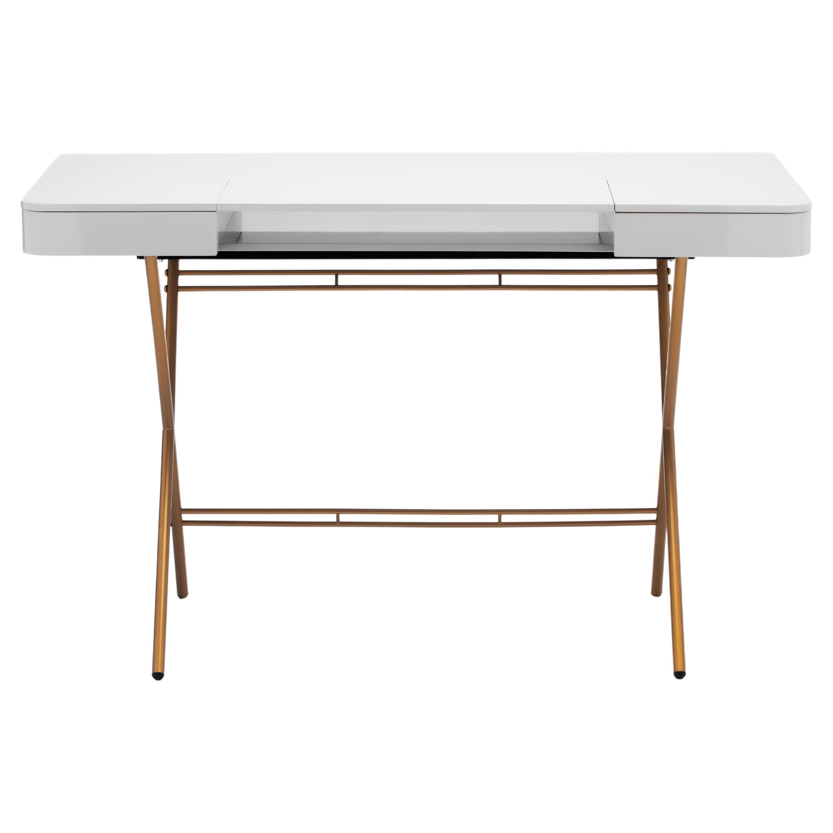 Adentro Cosimo Desk design Marco Zanuso jr Grey glossy top & golden base. 