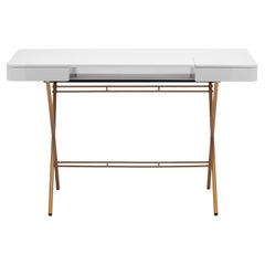Adentro Cosimo Desk design Marco Zanuso jr Grey glossy top & golden base. 