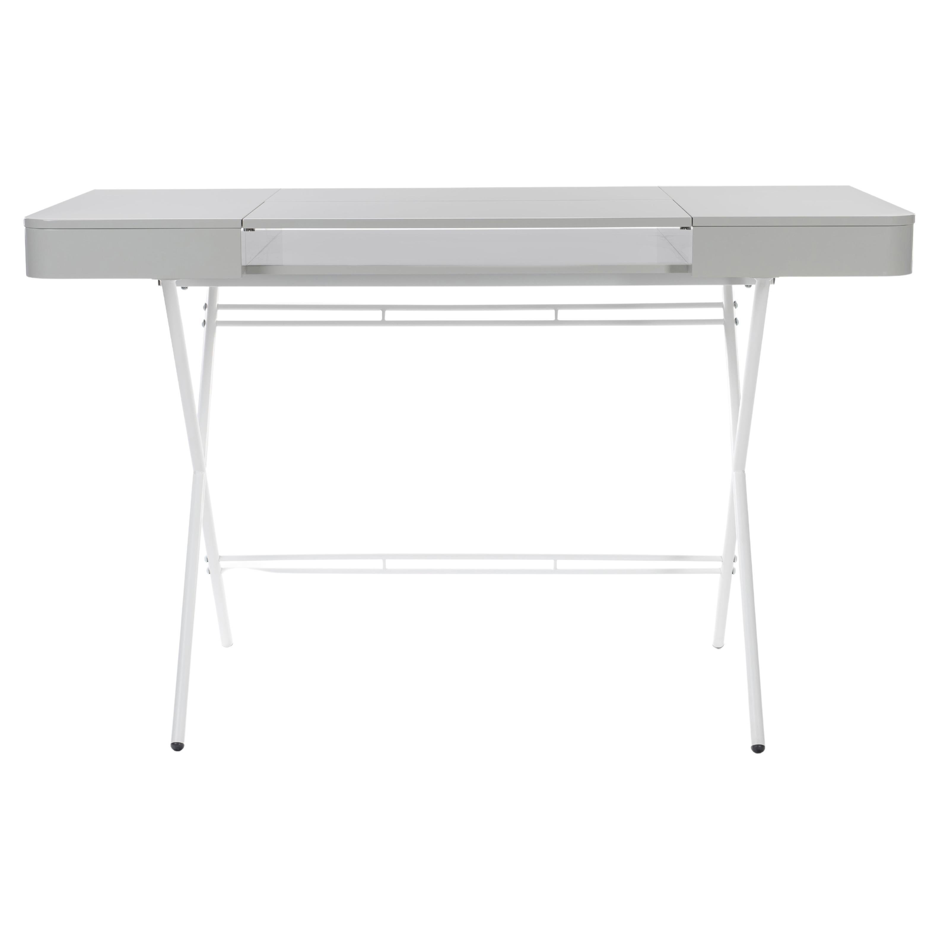 Adentro Cosimo Desk design Marco Zanuso jr Grey glossy top & white base.  For Sale