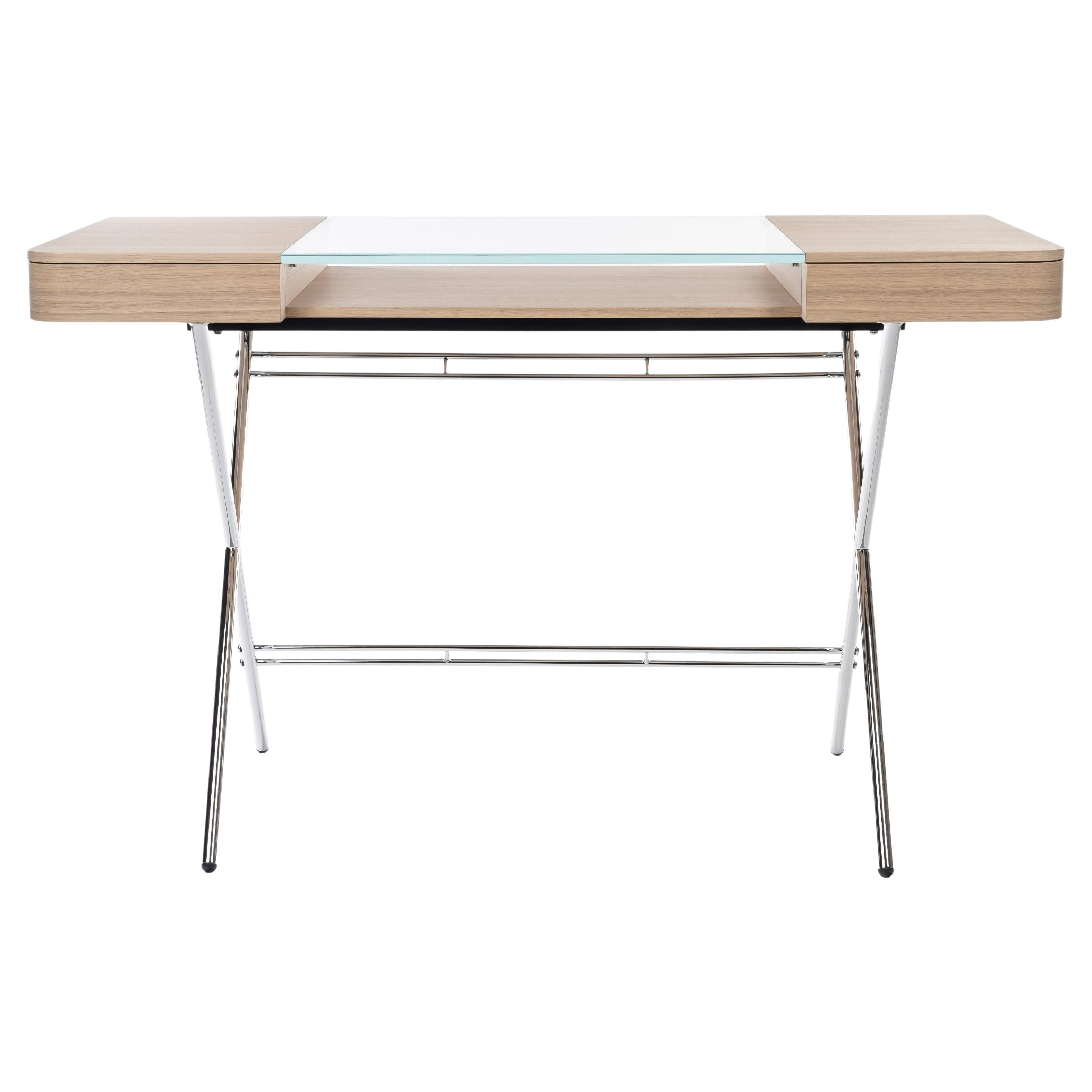 Adentro Cosimo Desk design Marco Zanuso jr  Natural oak, glass & chrome base.  For Sale