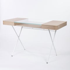 Adentro Cosimo Desk design Marco Zanuso jr  Natural oak, glass & white base.