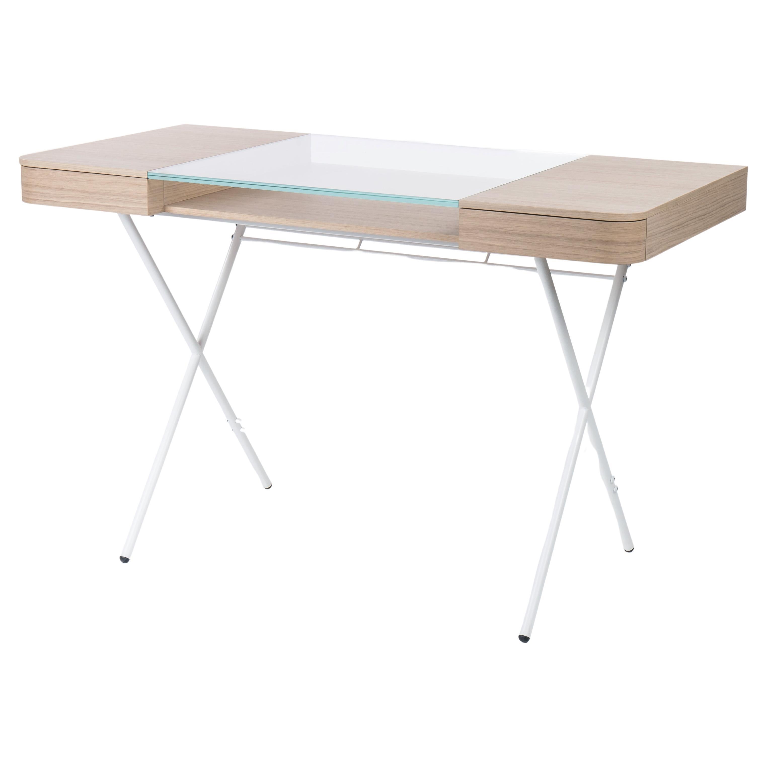 Modern Adentro Cosimo Desk design Marco Zanuso jr  Natural oak, glass & white base.  For Sale
