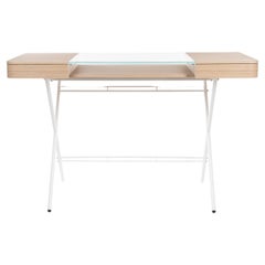 Adentro Cosimo Desk design Marco Zanuso jr  Natural oak, glass & white base. 
