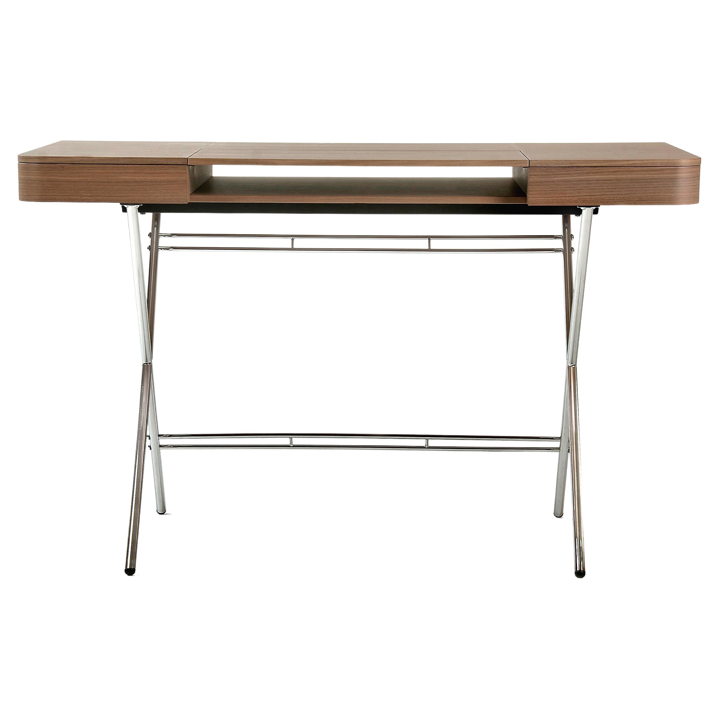 Adentro Cosimo Desk design Marco Zanuso jr Walnut veneer & chrome base.  For Sale
