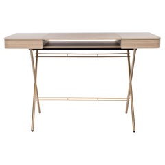 Adentro Cosimo Desk design Marco Zanuso jr Natural oak veneer & golden base. 