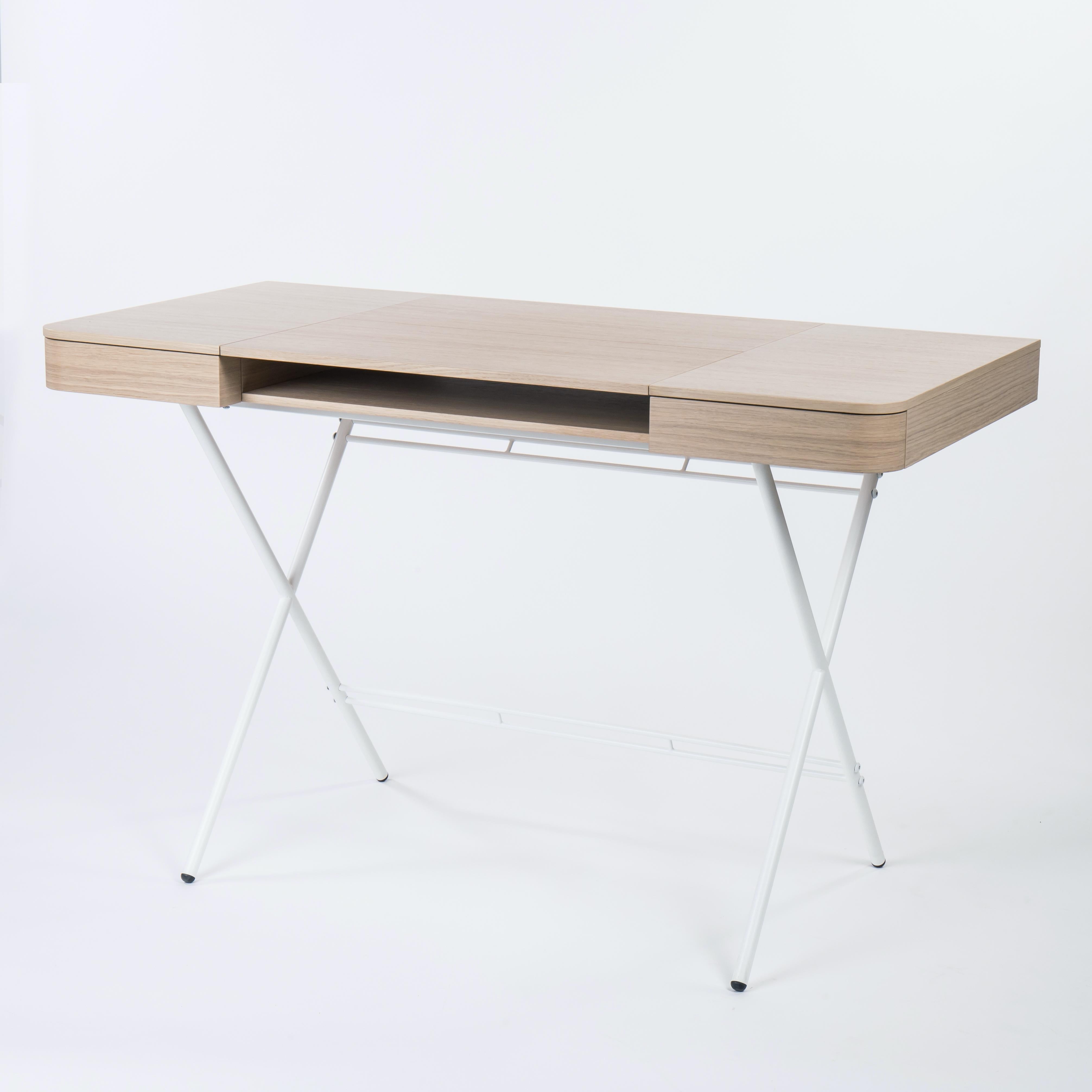 Modern Adentro Cosimo Desk design Marco Zanuso jr Natural oak veneer & white base.  For Sale
