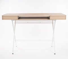 Adentro Cosimo Desk design Marco Zanuso jr Natural oak veneer & white base.