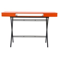 Adentro Cosimo Desk design Marco Zanuso jr Orange glossy top & bronze base. 