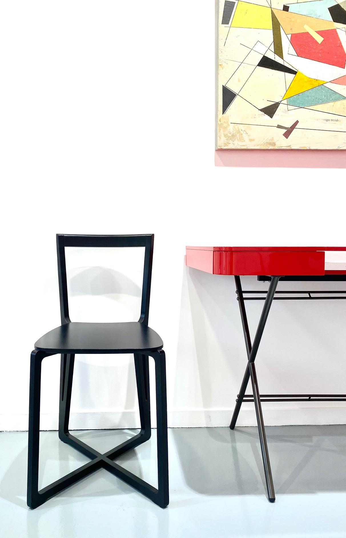 Adentro Cosimo Desk design Marco Zanuso jr Red glossy top & bronze base.  For Sale 7