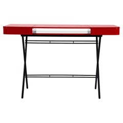 Adentro Cosimo Desk design Marco Zanuso jr Red glossy top & bronze base. 