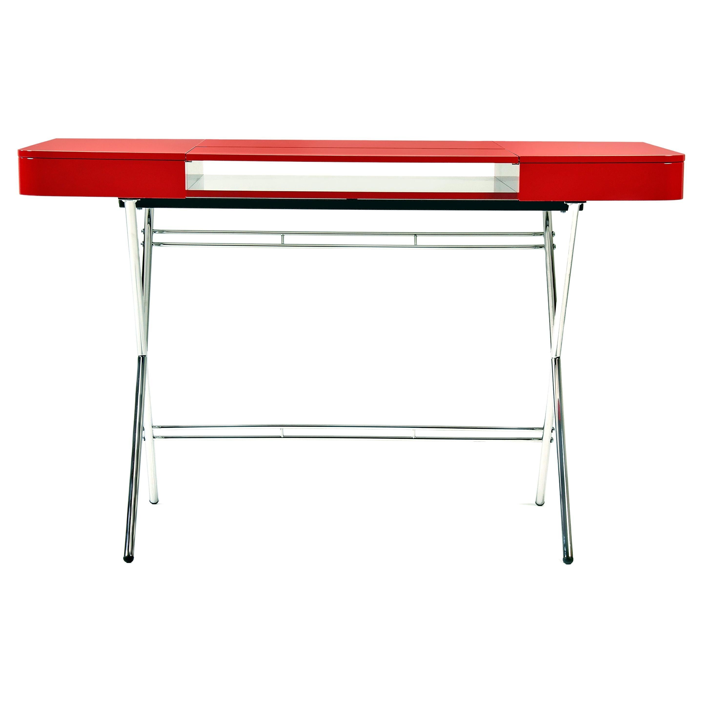 Adentro Cosimo Desk design Marco Zanuso jr Red glossy top & chrome base.  For Sale