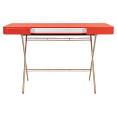 Adentro Cosimo Desk design Marco Zanuso jr Red glossy top & golden base. 