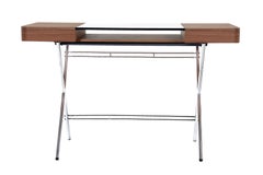 Adentro Cosimo Desk design Marco Zanuso jr  walnut, glass & chrome base.