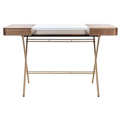 Adentro Cosimo Desk design Marco Zanuso jr  Walnut, glass & golden base. 