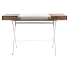 Adentro Cosimo Desk design Marco Zanuso jr  Walnut, glass & white base. 