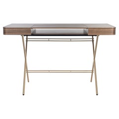 Adentro Cosimo Desk design Marco Zanuso jr Walnut veneer & golden base. 