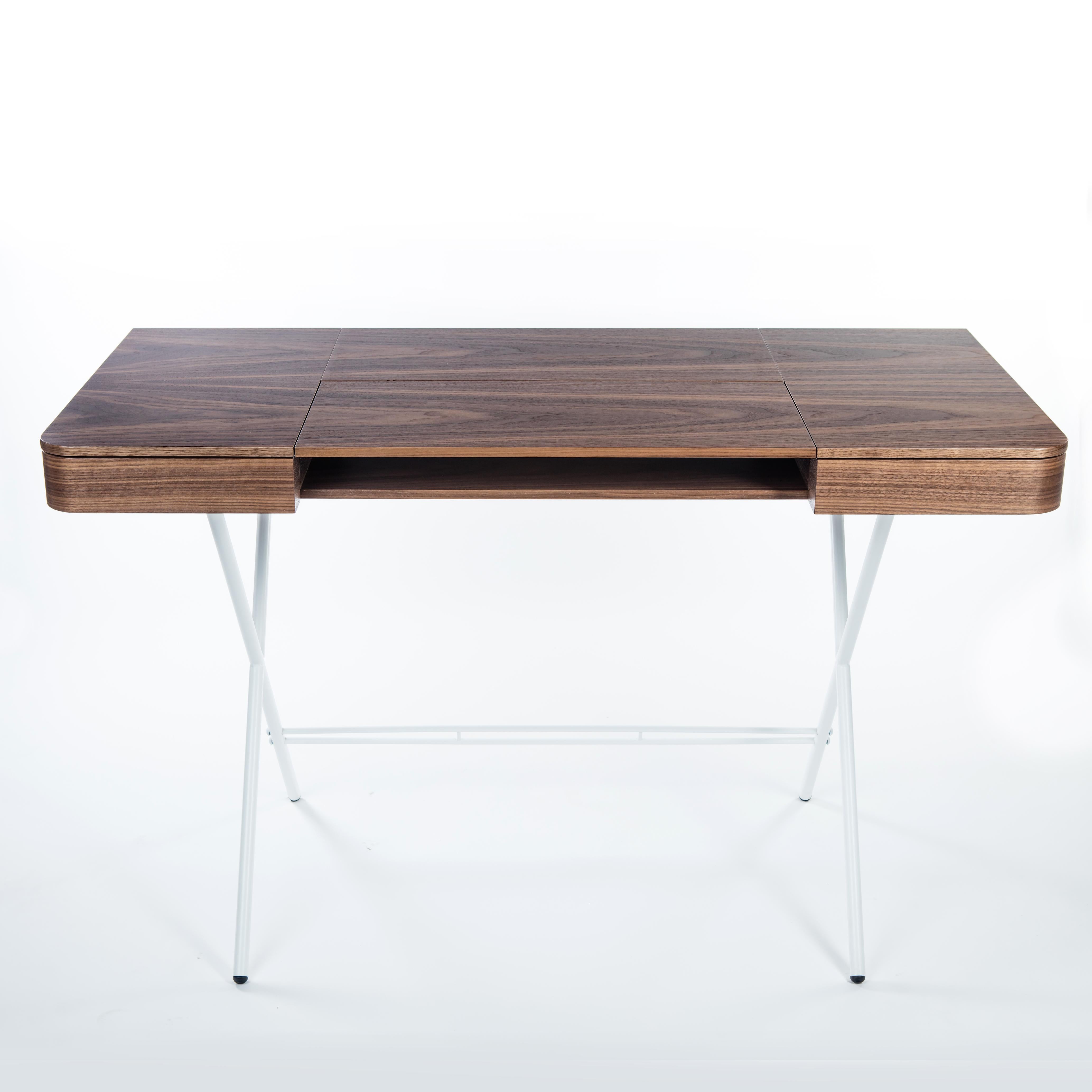 Modern Adentro Cosimo Desk design Marco Zanuso jr Walnut veneer & white base.  For Sale