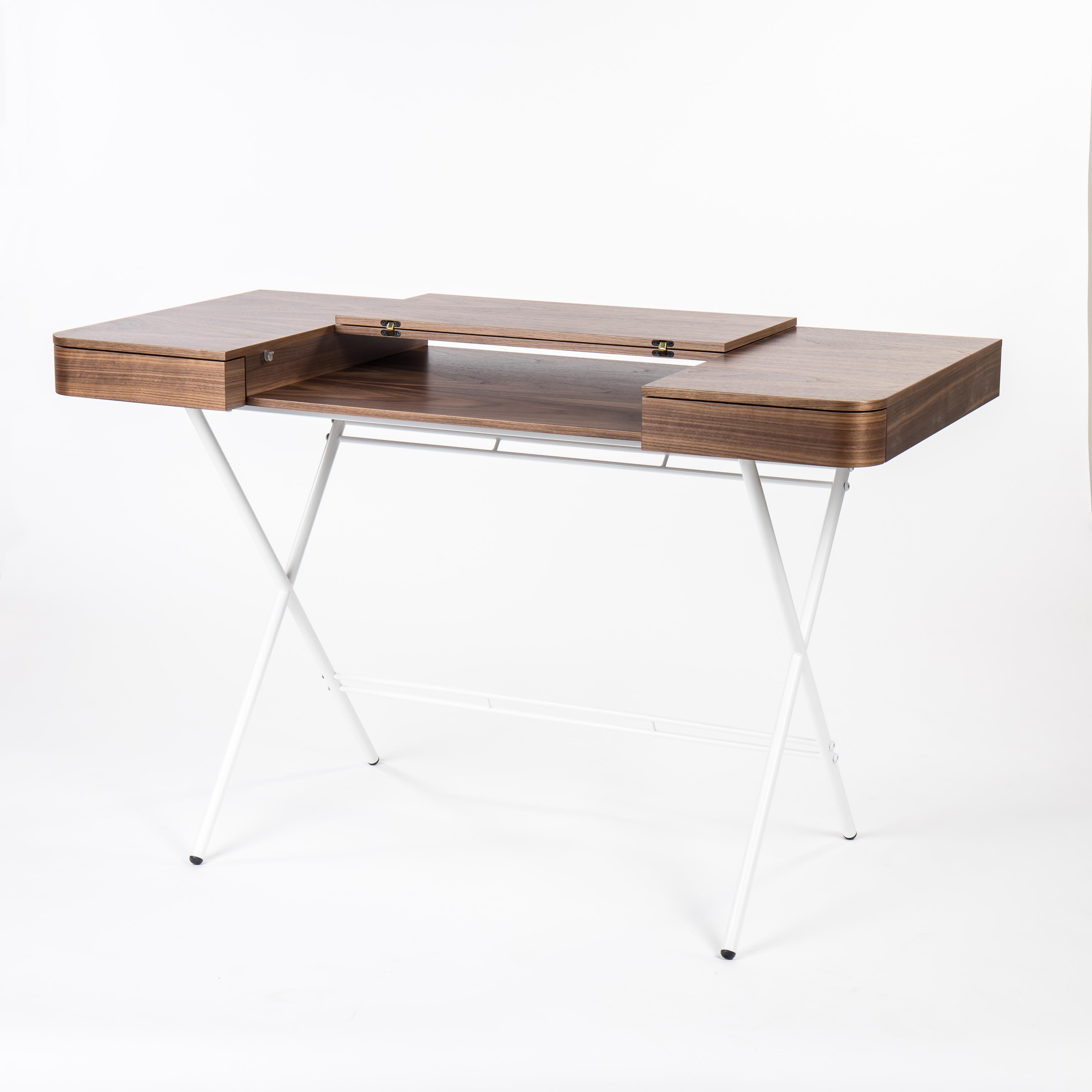 Veneer Adentro Cosimo Desk design Marco Zanuso jr Walnut veneer & white base.  For Sale