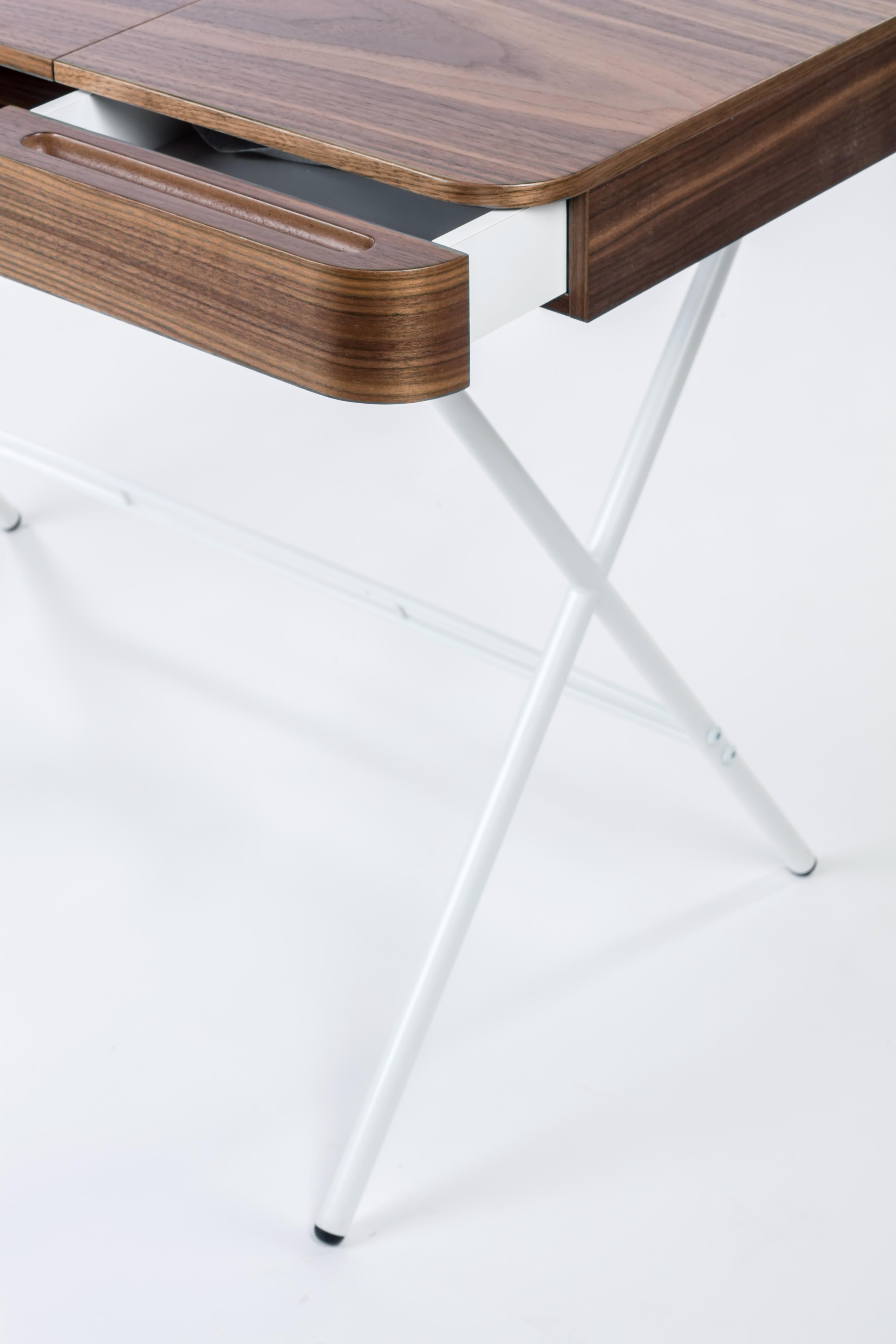 Contemporary Adentro Cosimo Desk design Marco Zanuso jr Walnut veneer & white base.  For Sale
