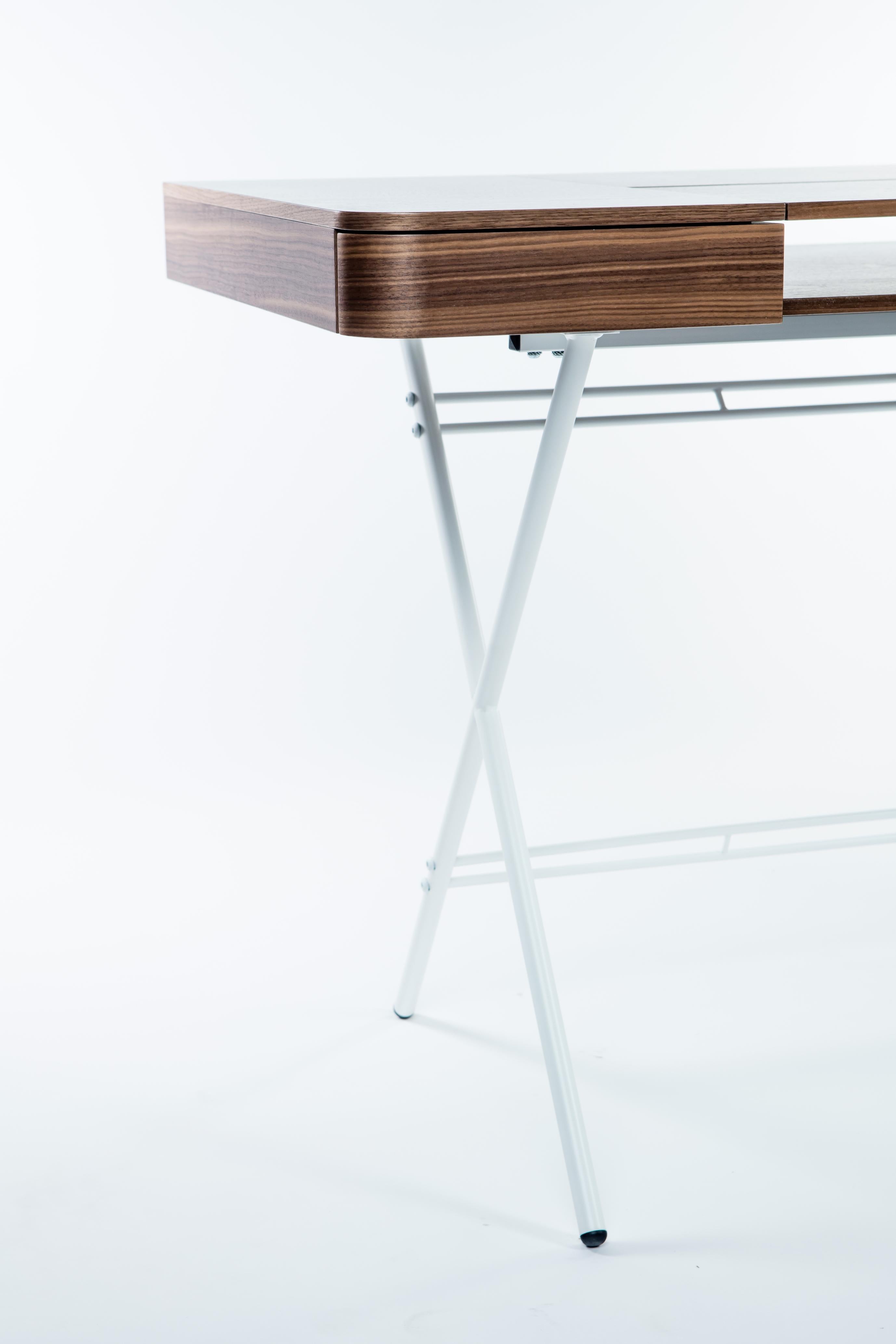 Adentro Cosimo Desk design Marco Zanuso jr Walnut veneer & white base.  For Sale 1