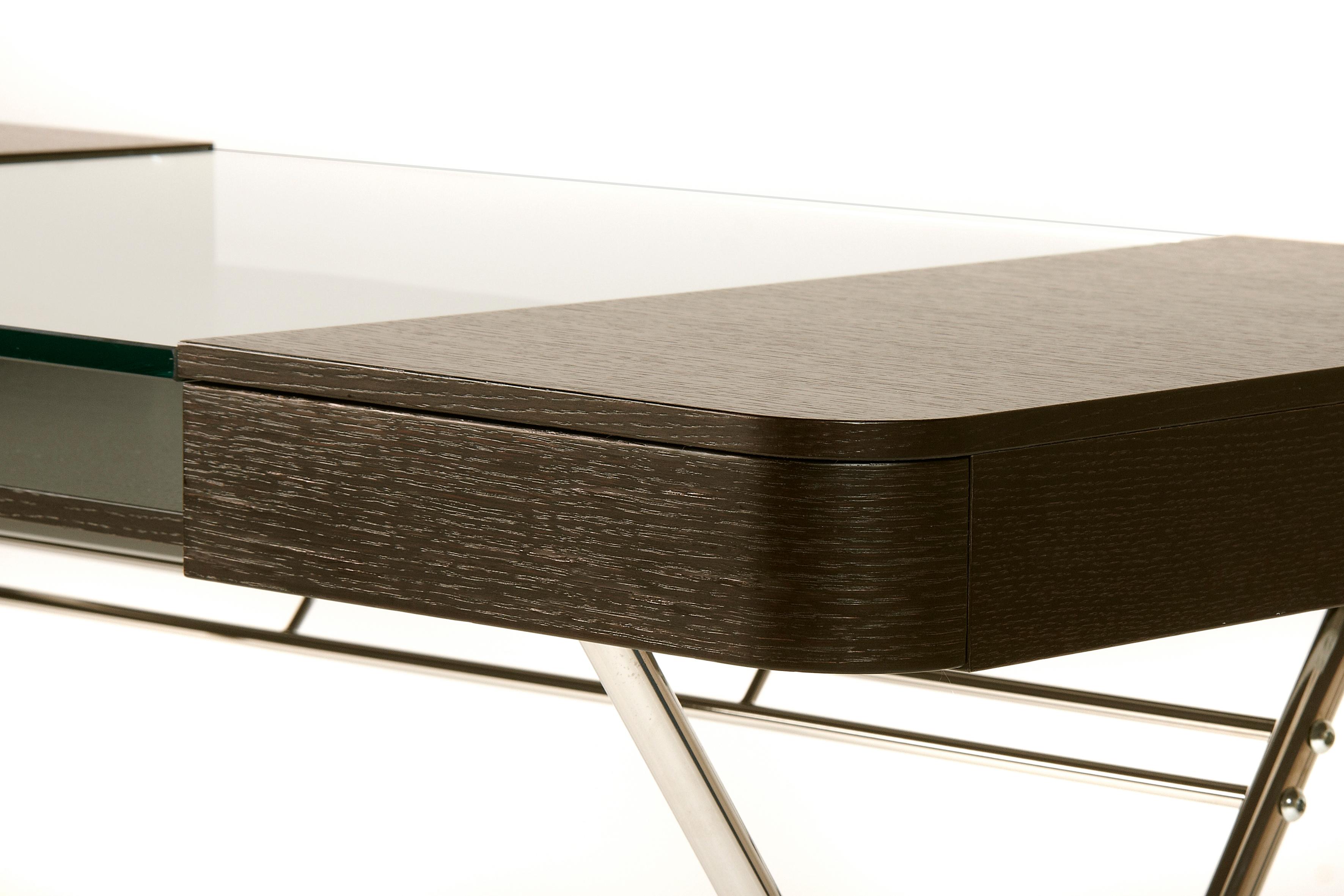 Modern Adentro Cosimo Desk design Marco Zanuso jr  Wenge, glass & chrome base.  For Sale