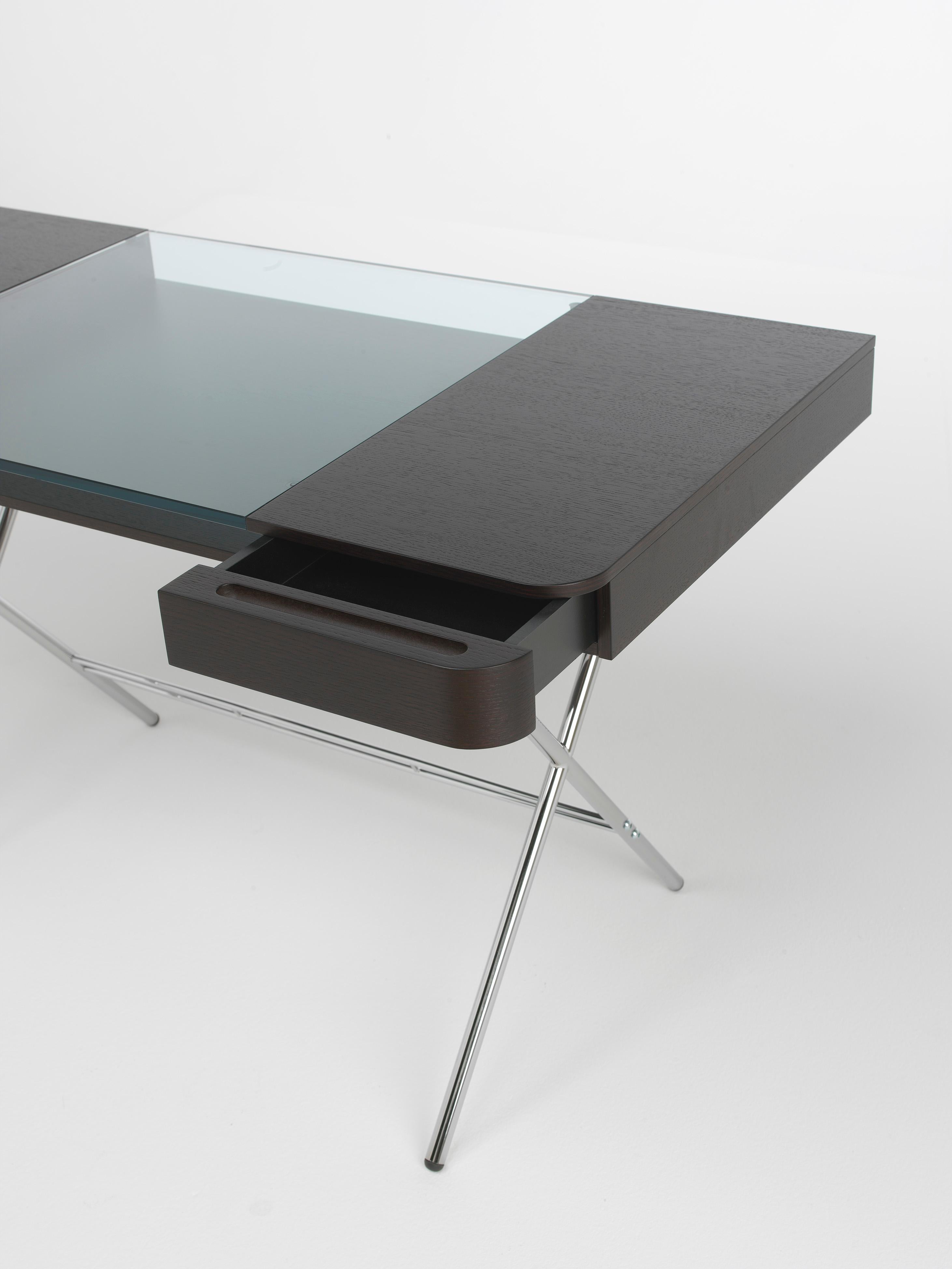 Contemporary Adentro Cosimo Desk design Marco Zanuso jr  Wenge, glass & chrome base.  For Sale