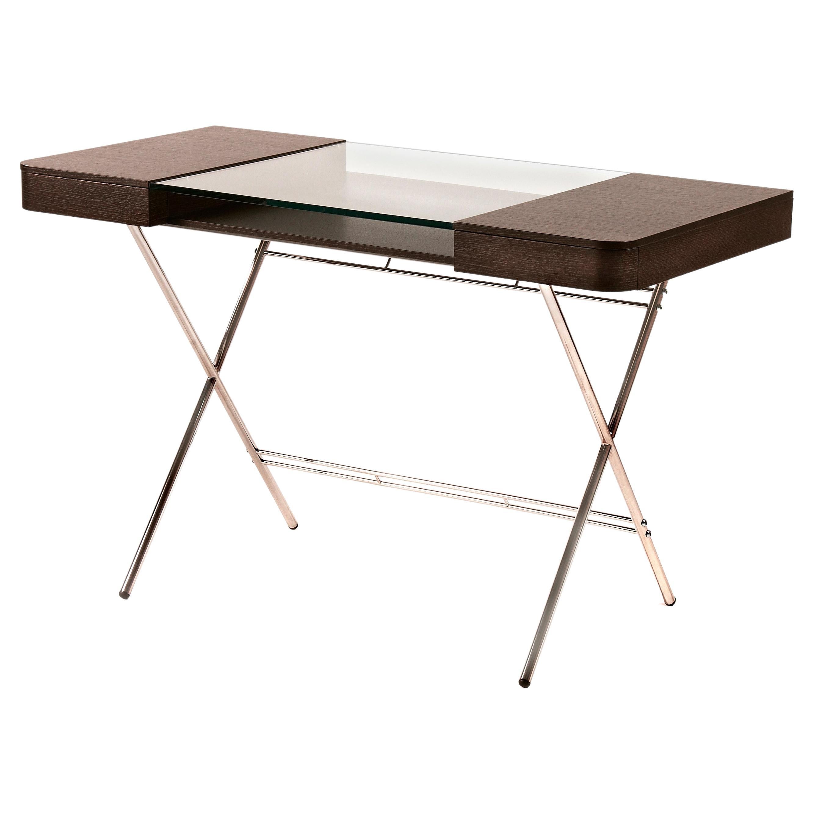 Adentro Cosimo Desk design Marco Zanuso jr  Wenge, glass & chrome base.  For Sale