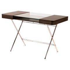 Adentro Cosimo Desk design Marco Zanuso jr Wenge, glass & chrome base.