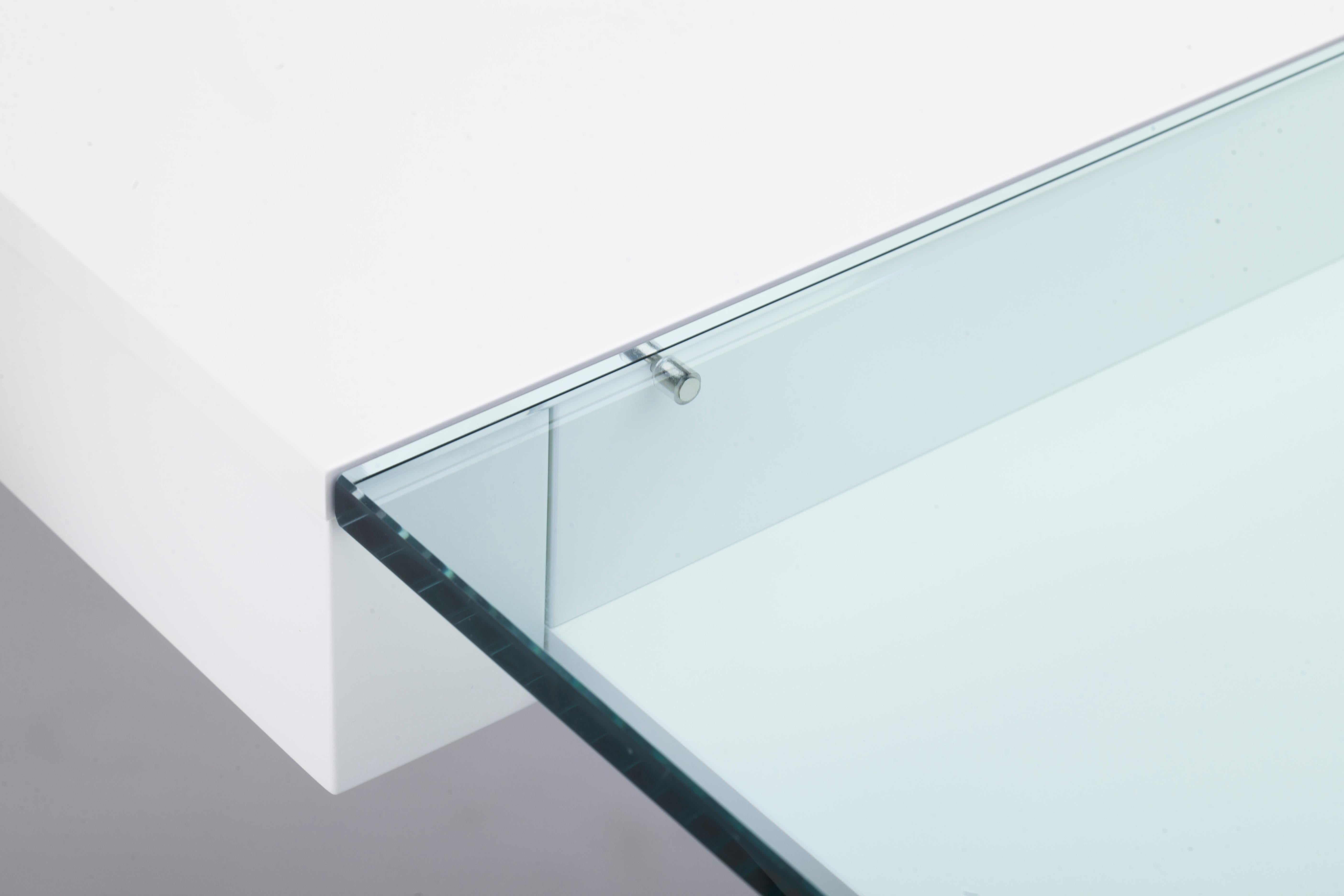 Adentro Cosimo Desk design Marco Zanuso jr  white, glass top & bronze base.  For Sale 4