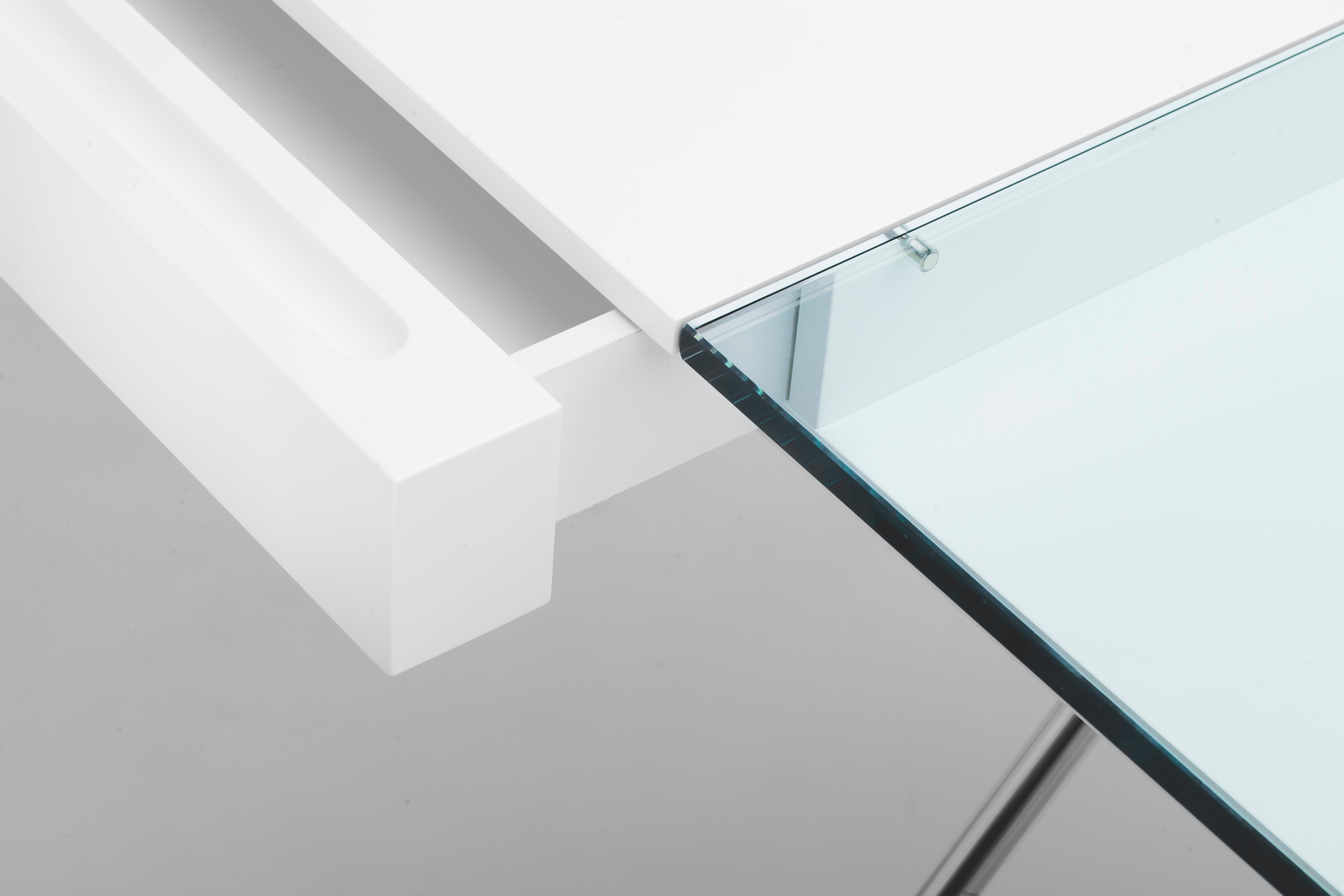 Adentro Cosimo Desk design Marco Zanuso jr  white, glass top & chrome base.  For Sale 2