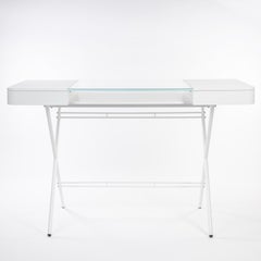 Adentro Cosimo Desk design Marco Zanuso jr  white, glass top & white base.