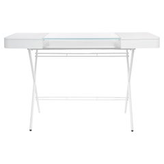 Adentro Cosimo Desk design Marco Zanuso jr  white, glass top & white base. 
