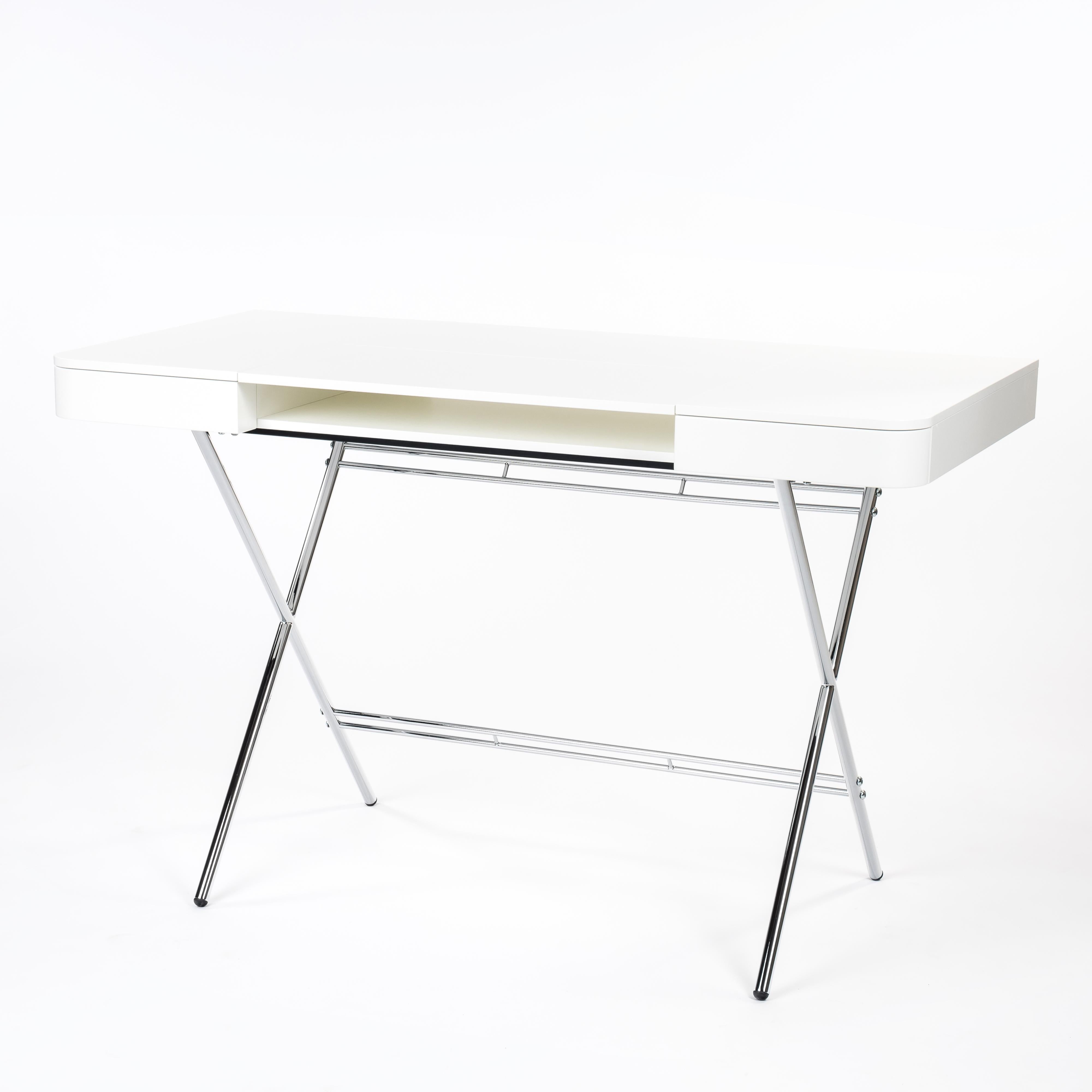 Adentro Cosimo Desk design Marco Zanuso jr White Matt  top & chrome base.  For Sale 1