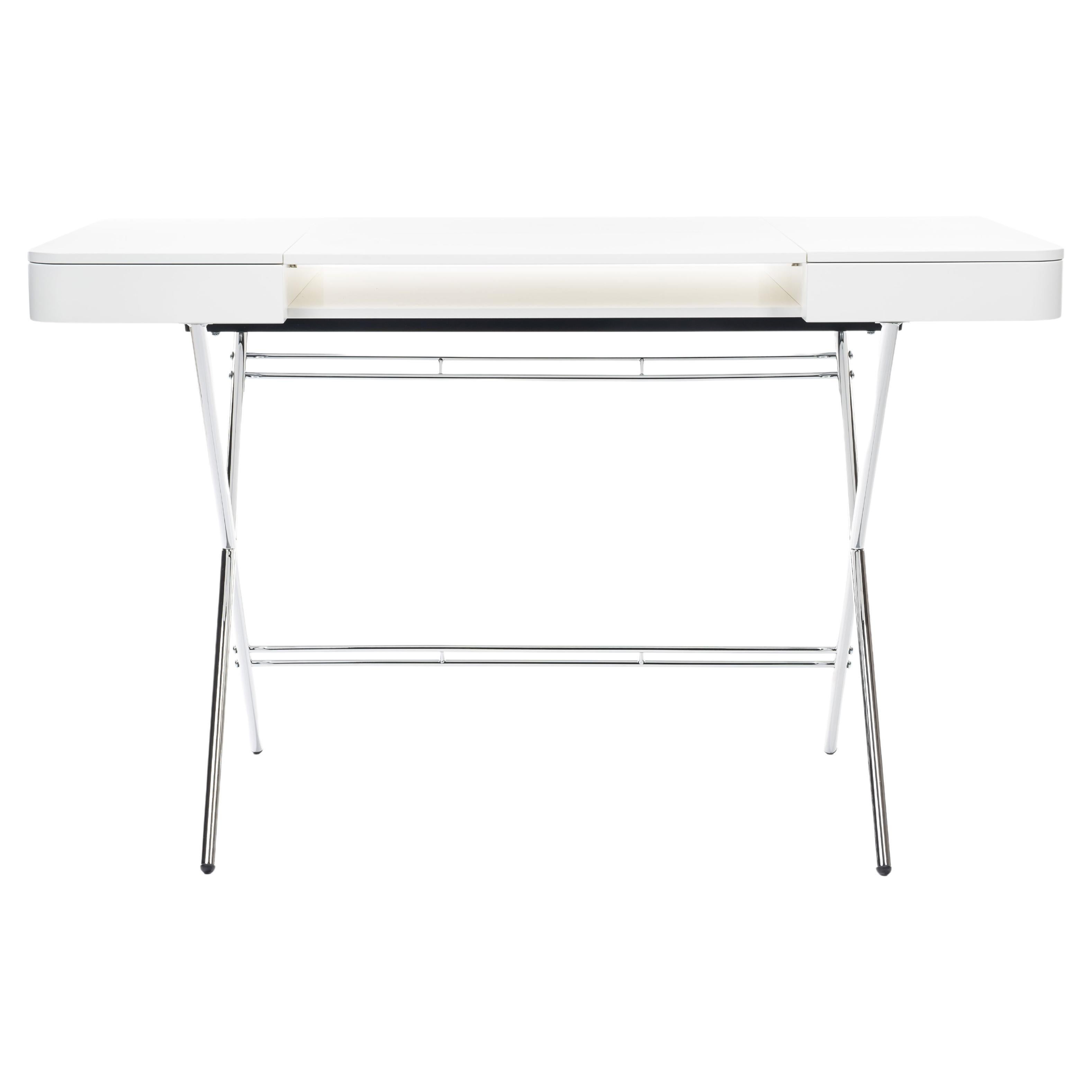 Adentro Cosimo Desk design Marco Zanuso jr White Matt  top & chrome base. 