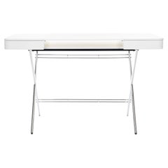 Adentro Cosimo Desk design Marco Zanuso jr White Matt  top & chrome base.